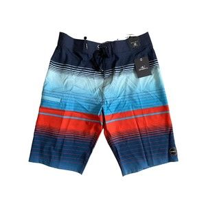 O'Neill Boardshorts Mens 28 HYPERFREAK‎ Lincoln Drawstring Stretch Striped